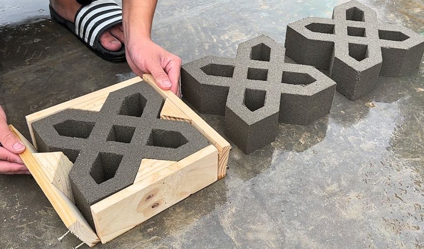 Great Skills in Casting Beautiful Decorative Brick Wall Models Combining Wood and Cement Molds